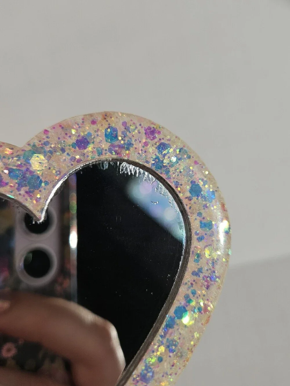 Handmade Heart Pocket Mirror Pink Glitter Princess Girly Cute Coquettecore Kawai